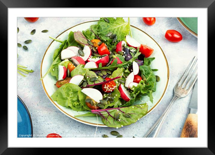 Fresh salad with vegetables, vegan recipe. Framed Mounted Print by Mykola Lunov Mykola