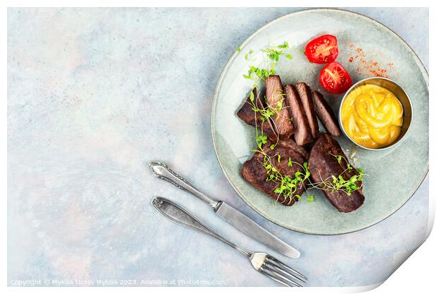 Fried tasty ostrich steaks, space for text Print by Mykola Lunov Mykola