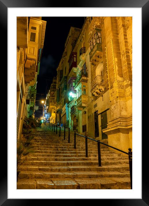 St John Street At Night In Valletta Malta Framed Mounted Print by Artur Bogacki