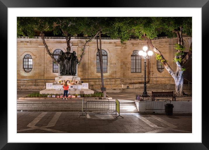 Great Siege Monument In Valletta At Night Framed Mounted Print by Artur Bogacki
