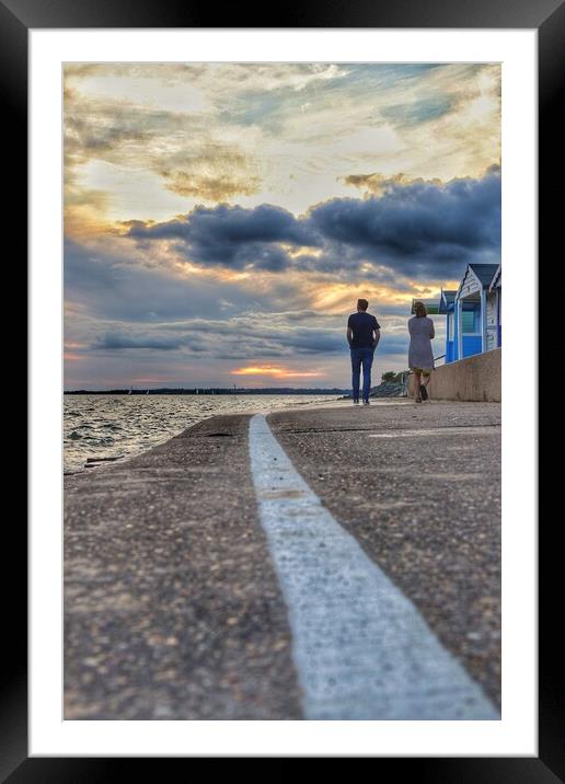 Walking into the  sunset colours across the river Colne In  Brightlingsea.  Framed Mounted Print by Tony lopez