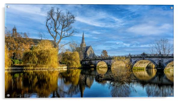 English Bridge Shrewsbury  Acrylic by simon alun hark