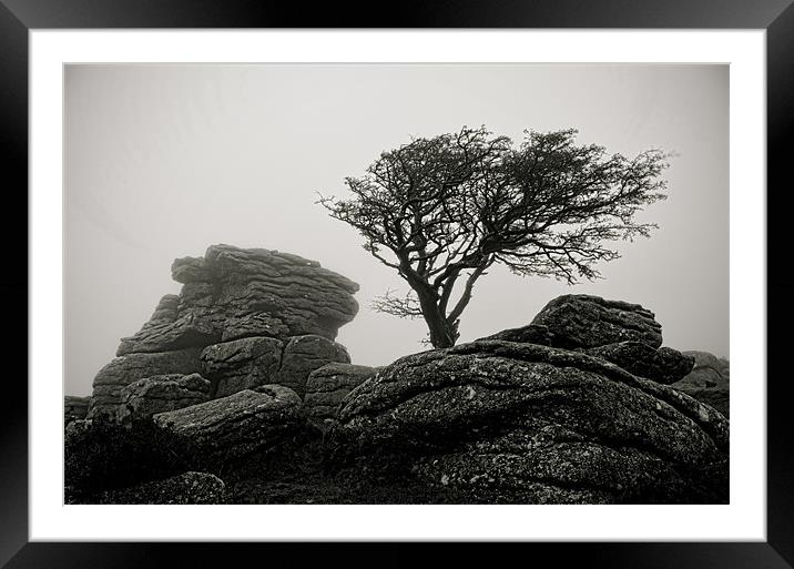 Holwell Tor in the Mist Framed Mounted Print by Pete Hemington