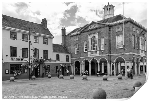 The historic Guildhall and the Falcon pub on High Street.  Print by Kevin Hellon