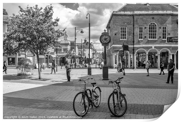 Bicycles in front of the Millenium clock, High Wycombe  Print by Kevin Hellon