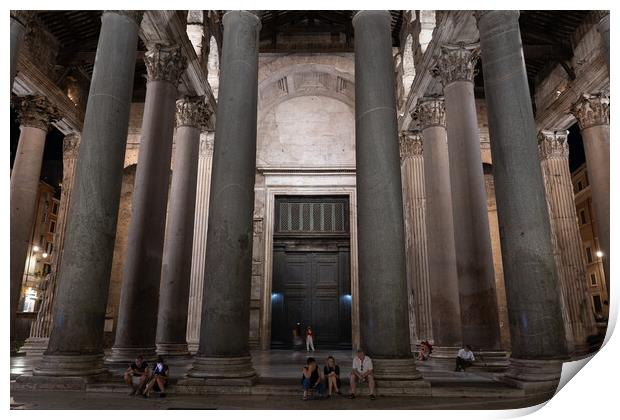 Columns Of Pantheon Portico At Night Print by Artur Bogacki