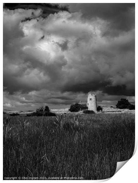 Black and white of the tower at The Snook (Lindisf Print by Clive Ingram