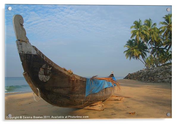 Fishing Boat and Palms on Black Beach Varkala, Ker Acrylic by Serena Bowles
