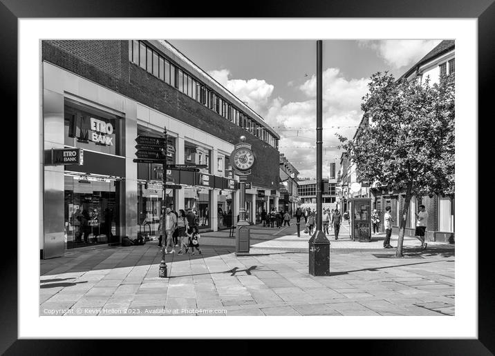 View down White Hart Street with the Millenium clock, High Wycom Framed Mounted Print by Kevin Hellon