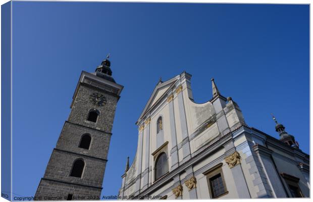 Black Tower and Saint Nicholas Cathedral in Ceske Budejovice Canvas Print by Dietmar Rauscher