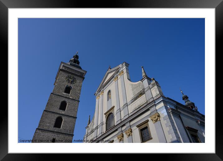Black Tower and Saint Nicholas Cathedral in Ceske Budejovice Framed Mounted Print by Dietmar Rauscher