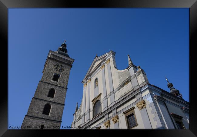 Black Tower and Saint Nicholas Cathedral in Ceske Budejovice Framed Print by Dietmar Rauscher