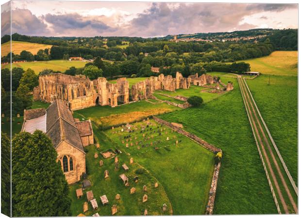 Easby Abbey and Church Yorkshire Canvas Print by Tim Hill
