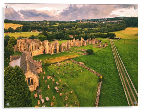 Easby Abbey and Church Yorkshire Acrylic by Tim Hill