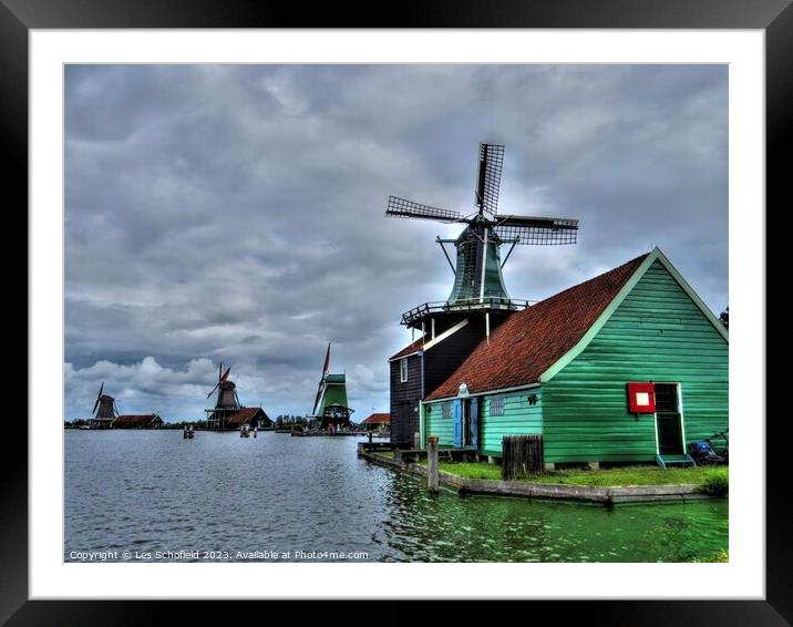 Windmills Framed Mounted Print by Les Schofield
