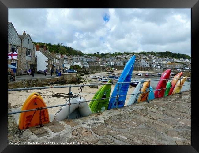 Surfboards At Mousehole Framed Print by Sheila Ramsey