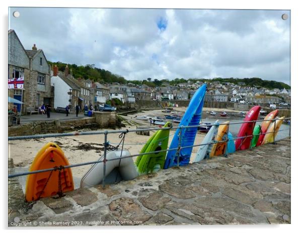 Surfboards At Mousehole Acrylic by Sheila Ramsey