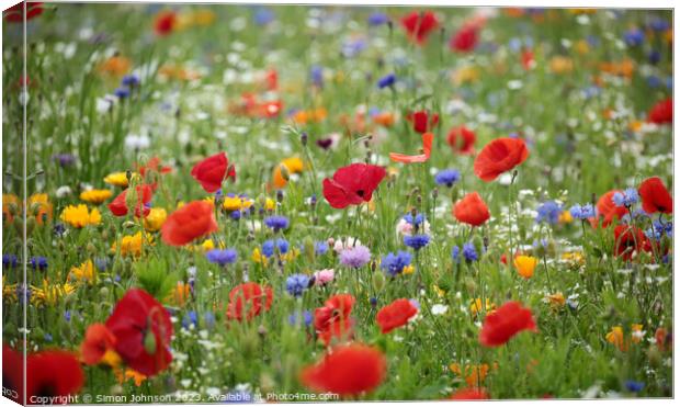 poppy and wild flower meadow field Canvas Print by Simon Johnson