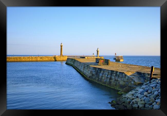 Piers At Whitby Framed Print by Steve Smith