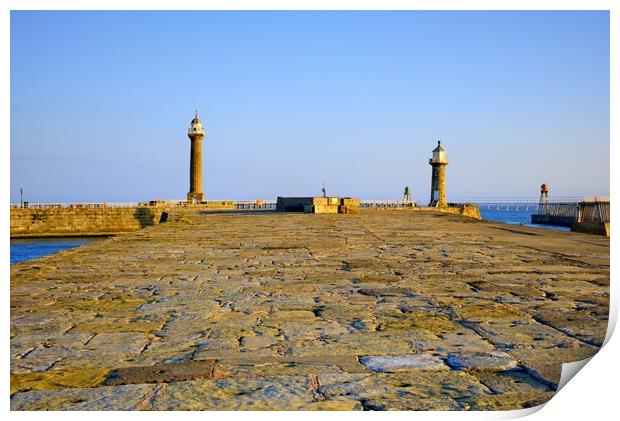 West and East Piers Whitby Print by Steve Smith