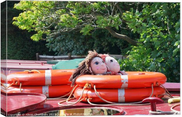 Rosie and Jim on the Skipton Canal Canvas Print by Alison Chambers