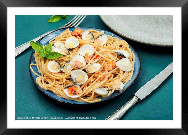 Yummy pasta with seafood. Framed Mounted Print by Mykola Lunov Mykola
