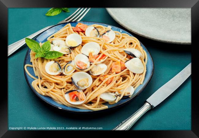 Yummy pasta with seafood. Framed Print by Mykola Lunov Mykola