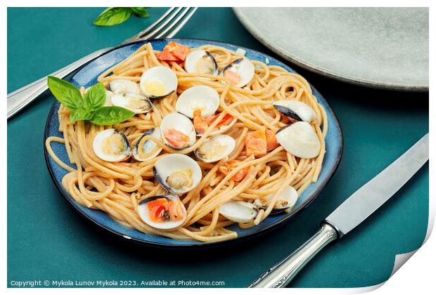 Yummy pasta with seafood. Print by Mykola Lunov Mykola