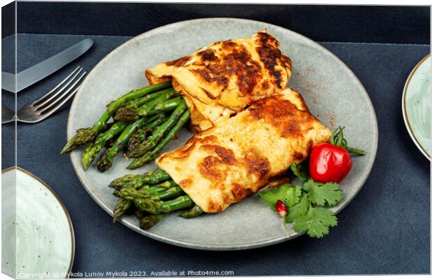 Delicious omelette with asparagus, healthy food. Canvas Print by Mykola Lunov Mykola