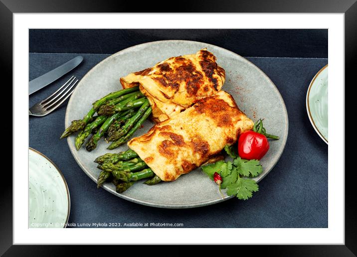 Delicious omelette with asparagus, healthy food. Framed Mounted Print by Mykola Lunov Mykola
