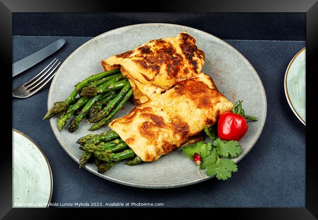 Delicious omelette with asparagus, healthy food. Framed Print by Mykola Lunov Mykola
