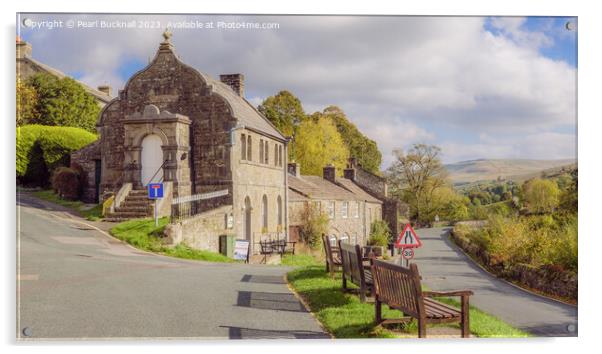 Muker Village Swaledale Yorkshire Dales pano Acrylic by Pearl Bucknall