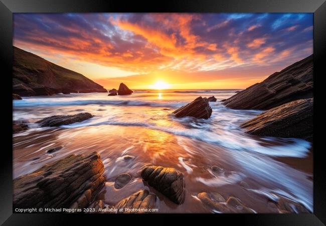 Beautiful sunset at a beach landscape looking like woolacombe. Framed Print by Michael Piepgras