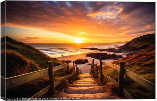 Beautiful sunset at a beach landscape looking like woolacombe. Canvas Print by Michael Piepgras