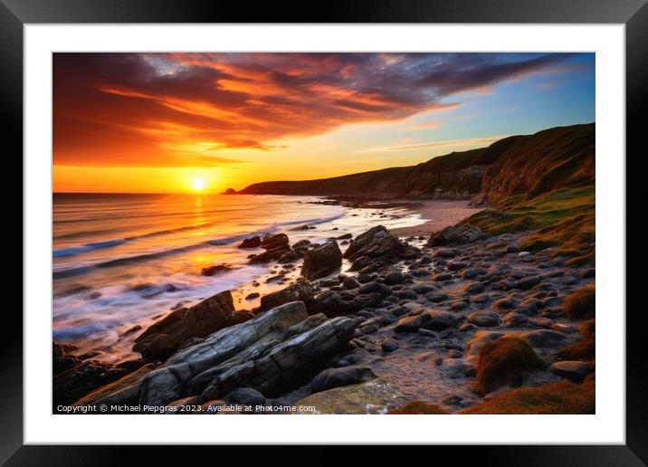 Beautiful sunset at a beach landscape looking like woolacombe. Framed Mounted Print by Michael Piepgras