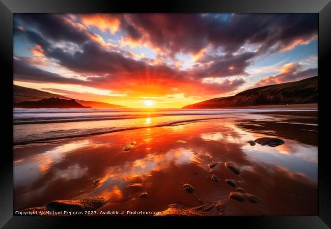 Beautiful sunset at a beach landscape looking like woolacombe. Framed Print by Michael Piepgras