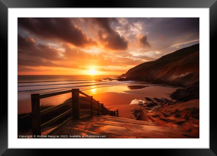 Beautiful sunset at a beach landscape looking like woolacombe. Framed Mounted Print by Michael Piepgras