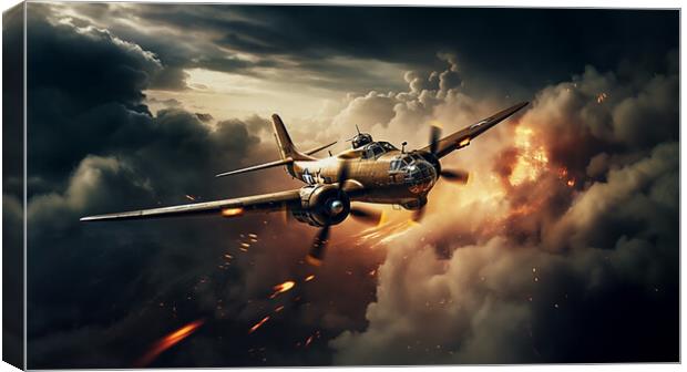 US Bomber takes fire over Europe   Canvas Print by CC Designs