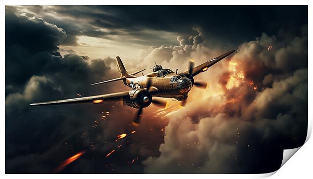 US Bomber takes fire over Europe   Print by CC Designs