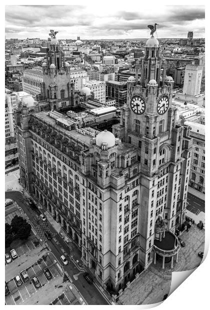The Royal Liver Building Black and White Print by Apollo Aerial Photography