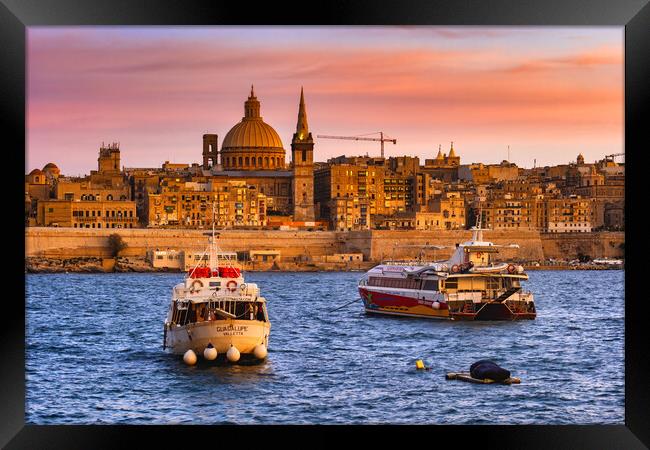 City Skyline of Valletta at Sunset in Malta Framed Print by Artur Bogacki