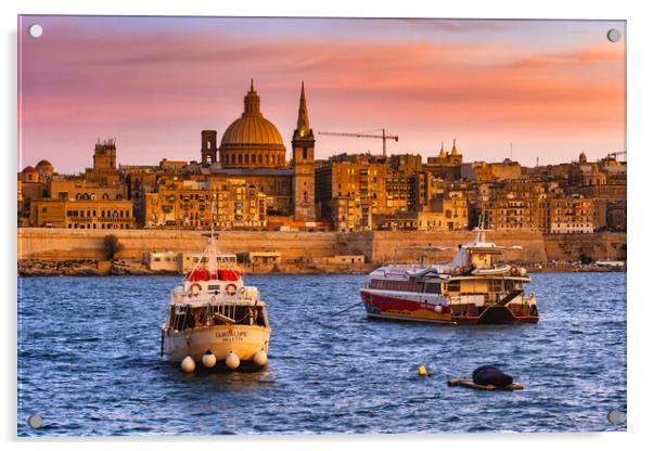 City Skyline of Valletta at Sunset in Malta Acrylic by Artur Bogacki