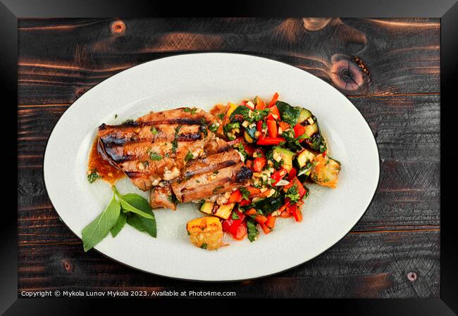 Tuna steak with grilled vegetables. Framed Print by Mykola Lunov Mykola