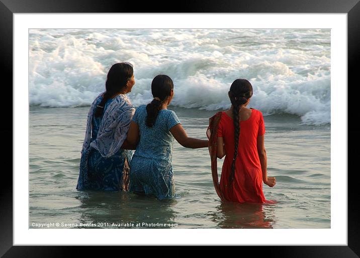 Indian Women in the Sea at Varkala Framed Mounted Print by Serena Bowles