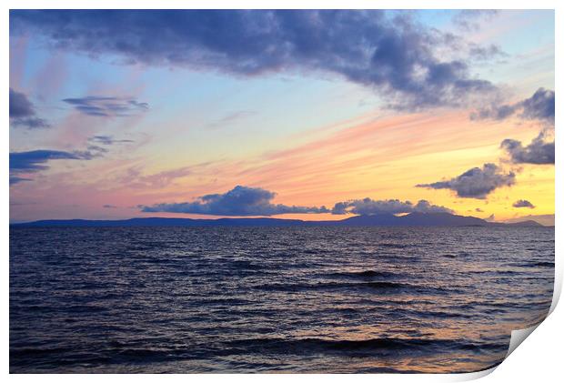 Scottish sunsets, Prestwick and Arran Print by Allan Durward Photography