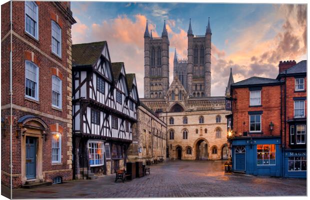 Lincoln Market Square and Cathedral at Dawn Canvas Print by Tim Hill
