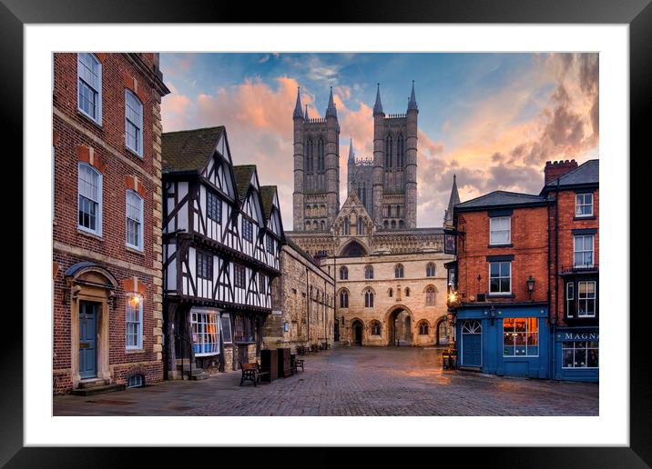 Lincoln Market Square and Cathedral at Dawn Framed Mounted Print by Tim Hill