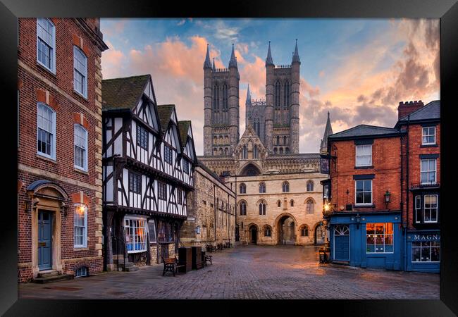 Lincoln Market Square and Cathedral at Dawn Framed Print by Tim Hill