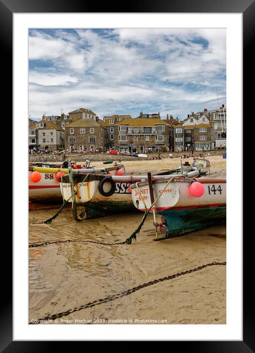 Boats and Beach at St Ives Cornwall Framed Mounted Print by Roger Mechan