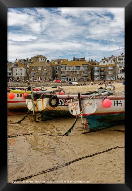 Boats and Beach at St Ives Cornwall Framed Print by Roger Mechan